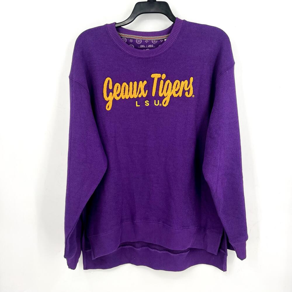THREE SQUARE Womens LSU Geaux Tigers Pullover Sweatshirt XXL Purple Yellow NWT